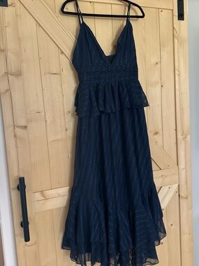 Vici Navy Blue Spaghetti Strap Peplum Maxi Dress